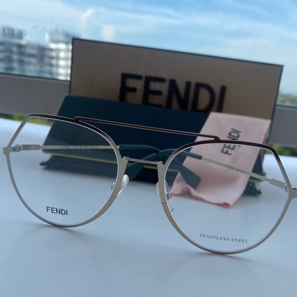 Fendi Women`s Silver-tone Geometric Aviator Eyeglass Frames FF0329 03YG 00 Italy main image 5